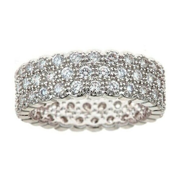 18K White Gold Plated 10mm Eternity 3-Band Size 9 - Picture 1 of 2